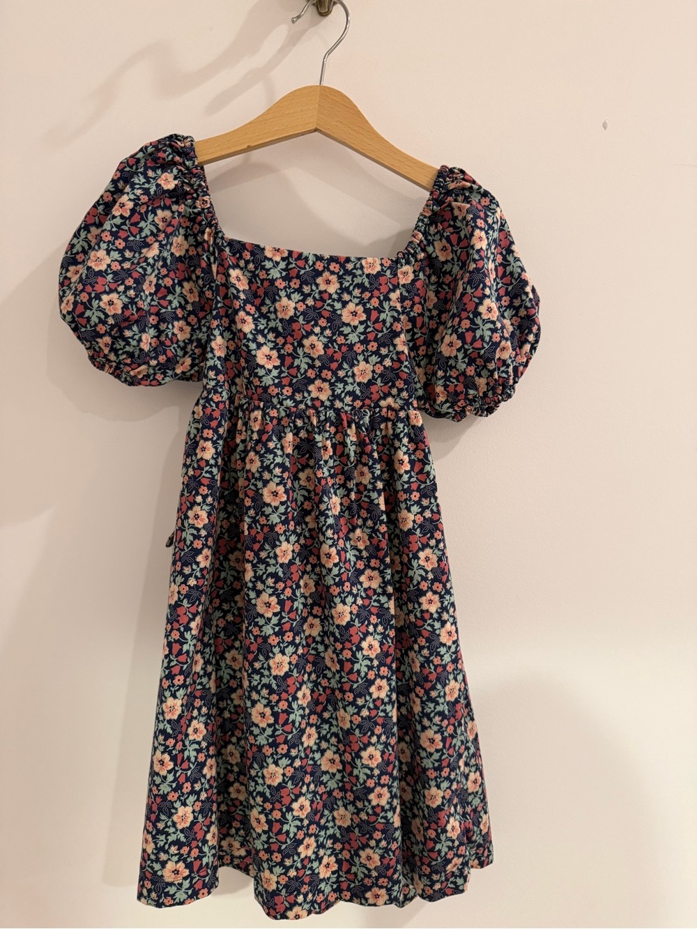 Nordstrom Navy Floral Puff-Sleeve Dress with Pink & Cream Blooms